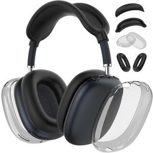 for AirPods Max 2 case Cover, Ear Pad Case Cover/Ear Cups Cover/Headband Cover for Apple AirPods Max 2&1(2026/2024/2020), Clear TPU Transparent and Silicone Accessories for Apple AirPods Max, Black