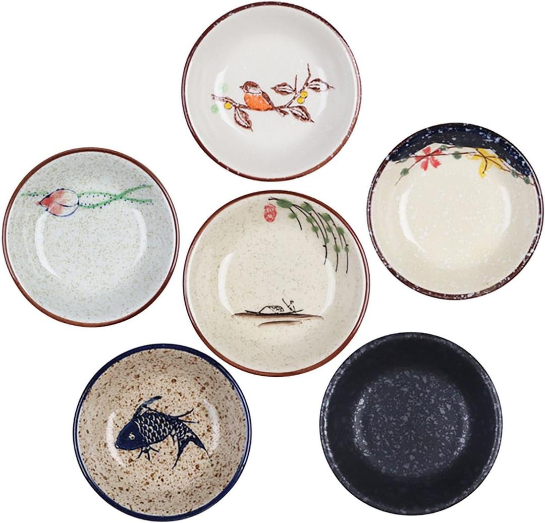 Porcelain Sauce Dishes, Side Dish Sushi Dipping Bowls Tableware Serving Dish Appetizer Plates Stackable Ramekins, Set of 6