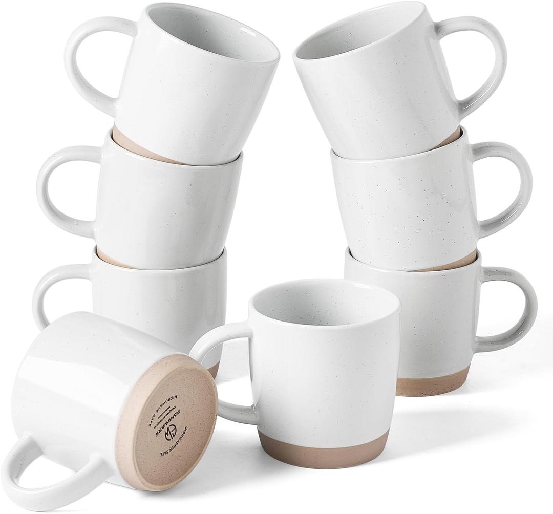 famiware Coffee Mugs for 8, 13 oz Mug Set, Dringking Cup with Handle for Coffee, Tea, Cocoa, Milk, Milkyway Serise, White