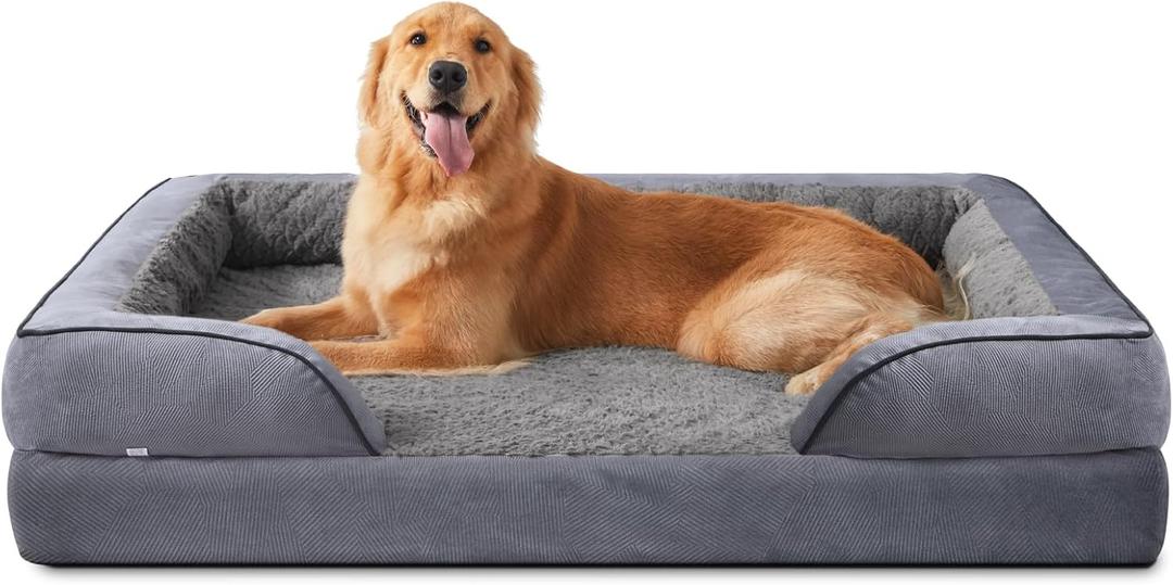 INVENHO Orthopedic Dog Beds Large Sized, XL Washable Dog Sofa with Egg-Crate Foam, Waterproof Lining and Non-Skid Bottom (XL (42"x 32"x 6.5"), Dark Grey)