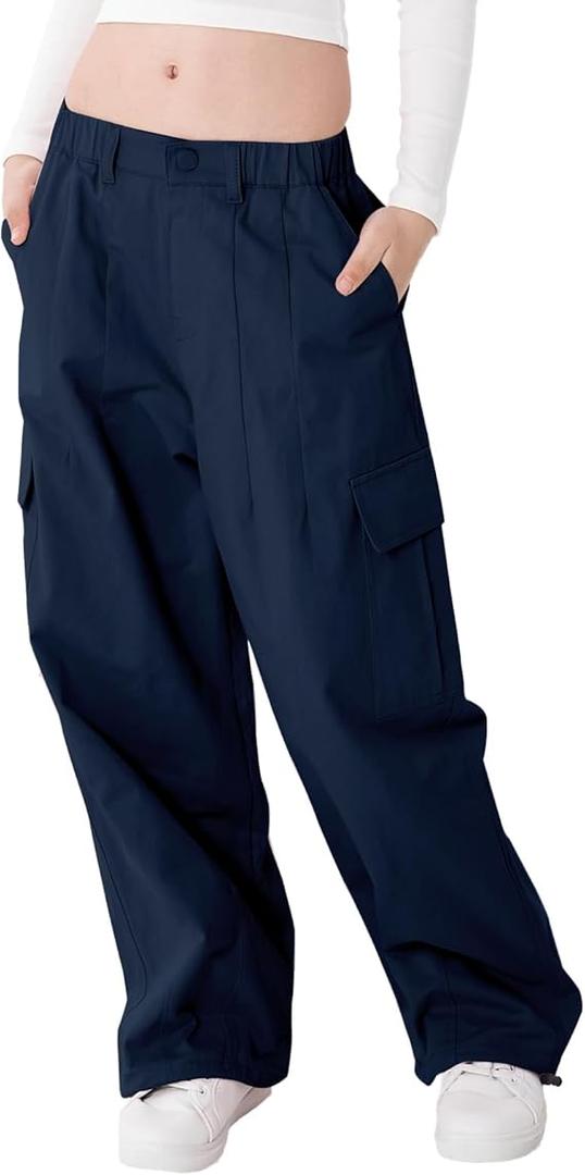 Rolanko Girls Cargo Pants Wide Leg Streetwear Kids Pants with Pockets Trendy Jogger Trousers 160