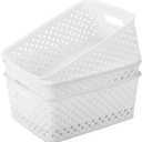 MaxGear 3 Pack Plastic Storage Bins, White Medium Size, Polypropylene Material, Lacquered Finish