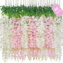60 Pack White Pink Wisteria Hanging Flowers, Fake Hanging Flowers for Decoration, Artificial Flowers,Vines for Bedroom,Flower Garland for Home,Party,Garden, Wall,Wedding Decoration(3.6 Ft/Pcs)