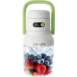ZHENMI Portable Blender, Personal Blender for Smoothies & Shakes, Cordless, 33oz BPA-Free Vessel, Leakproof Lid with Sip Spout, USB-C Rechargeable, Easy-to-Clean Parts, Green
