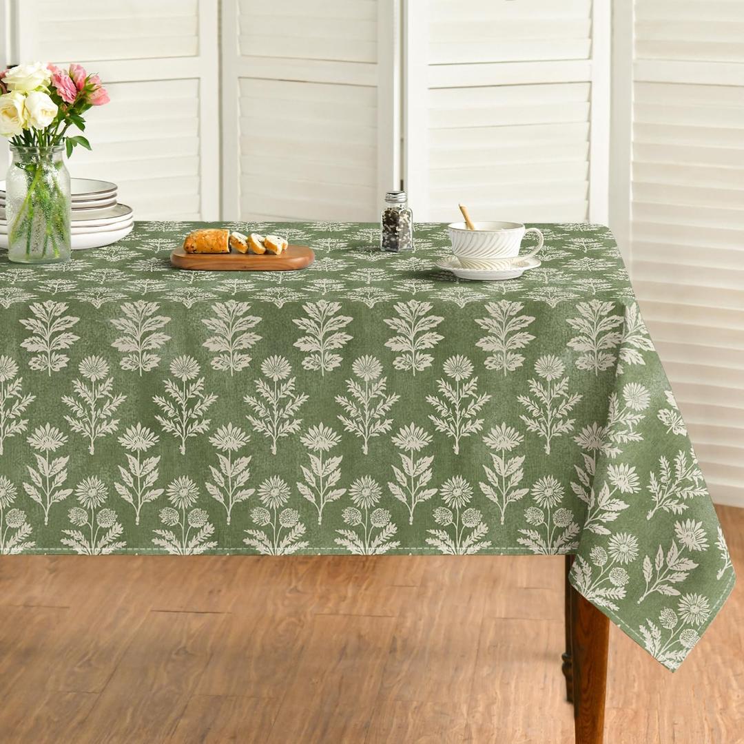 Horaldaily Spring Tablecloth 6084 Inch Rectangular, Turquoise Traditional Vintage Botanical Pattern Daisy Flower Washable Seasonal Table Cover for Party Picnic Dinner Decor