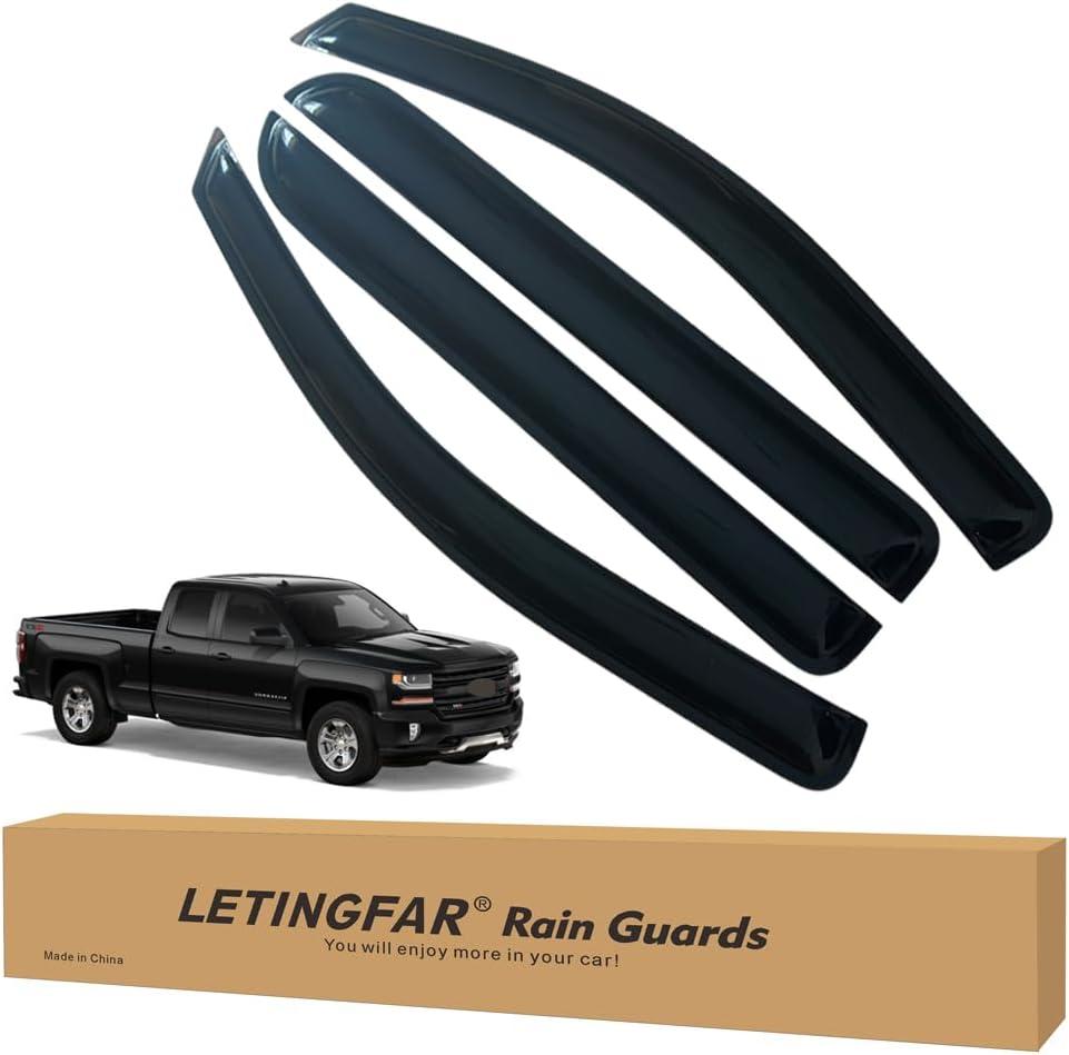 Window Visors Rain Guards for Chevy Silverado 1500/GMC Sierra 1500 Crew Cab 2014 2015 2016 2017 2018 Accessories, Wind Deflectors Vent Shades for Silverado/Sierra