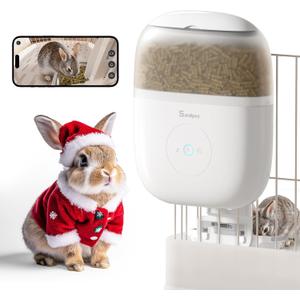 Hanging Automatic Rabbit Feeder with 1080P Camera, 62oz Storage, Multiple Pet Cage Compatibility, Customized Feeding Schedule- Perfect for Ferrets, Cats, Guinea Pigs, Chinchilla and Hedgehog
