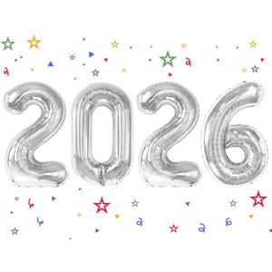 2026 Balloon - Silver Birthday Number Balloons, 40 Inch Large Foil Balloons for Men Women Boys Girls Silver Themed Birthday DecorationsNumber 2026 Balloon