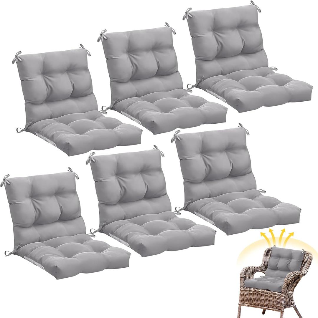 Marsui 6 Pcs Outdoor Indoor High Back Chair Cushions Patio Furniture Tufted Pillow with Ties Water-Resistant Replacement Outdoor Rocking Chair Cushions, 42 x 21 Inches (Gray,Solid Color)