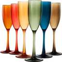 European Style Plastic Acrylic, Champagne Flutes Glasses | Set of 6 | Colored Reusable Toasting Cups 100% Tritan Drinkware, 5 oz Dishwasher Safe BPA-free plastic, Perfect Poolside & Outdoors,