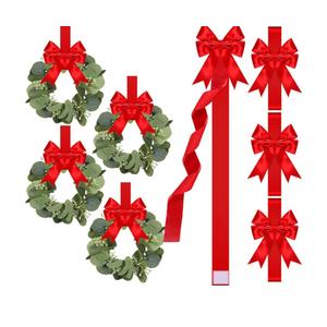 Riceshoot 8 Pcs Christmas Kitchen Decor Include 4 Pcs 78.7 Inch Large Christmas Cabinet Door Ribbons Bows 4 Mini 9.8 Inch Cabinet Wreath for Kitchen Window Door Xmas Supplies