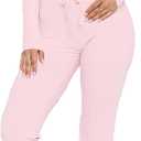 Womens 2 Piece Lounge Sets Long Sleeve Crop Tops V Neck Flare Pants Set Fall Y2k Casual Outfits (Medium, Pink)