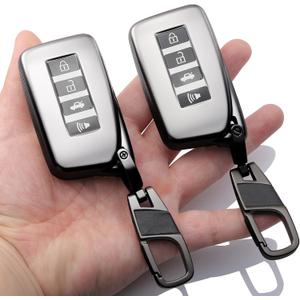 2-Pack Keychain for Lexus Key Fob Cover 4 Buttons Key Case Fit for 2013-2022 RX NX LX is RC GS ES 200t/250/300/350L/450HL/570 (Grey)