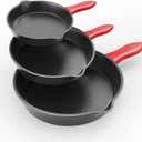3 piece set, cookware set 6, 8, 10 Inches, for frying, saute, &more, easy use in the oven, stove, grill, or campfire, black, with silicone heat-resistant cover