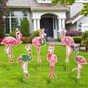 Karenhi 6 Pcs Christmas Flamingo Yard Decorations Pink Flamingo Signs with Stakes Waterproof Tropical Yard Decor for Outdoor Garden Lawn Photo Props Xmas Holiday Party Supplies