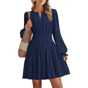 BTFBM Mini Dresses for Women 2026 Casual Lightweight Long Sleeve V Neck A Line Elastic Waist Party Holiday Dress Large