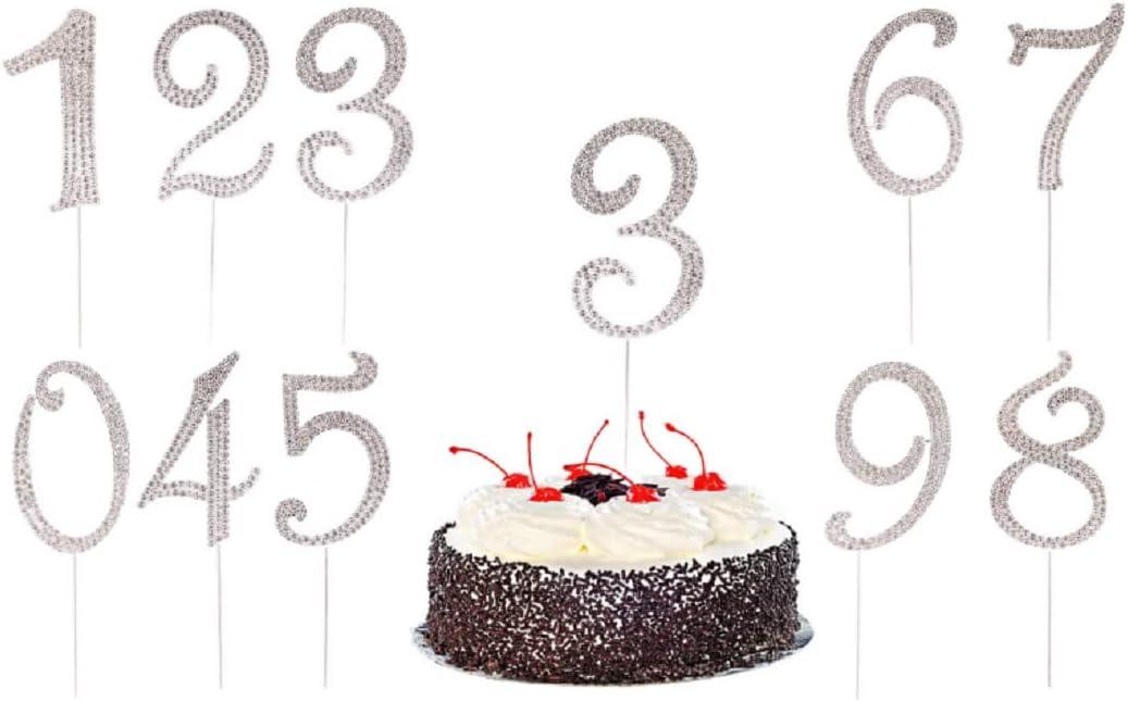 Large size Number 3 Birthday Cake Topper to show years 3 or ages numbers 3rd. Silver Bling Rhinestone Toppers for Party Wedding Anniversary Decorations (3 Number, Silvery)