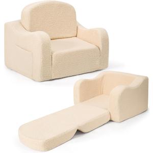 Comfy Toddler Chair & Kids, 2-in-1 Soft Couch Fold Out for Kids, Toddler Chairs Comfy 1-3 Years Old, Convertible Plush Sofa to Lounger for Girls and Boys, Beige