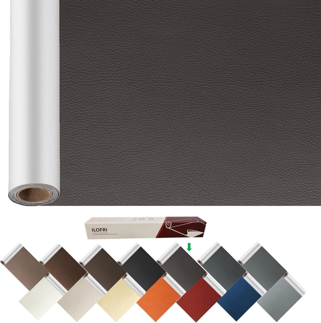 Large Leather Repair Patch Tape 17x60 inch, Durable Self Adhesive Backing, Vinyl and Leather Repair Kit for Couches, Car Seats, Boat Seats, Furniture, Upholstery, Sofa - Grey Brown