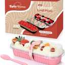 Mini Loaf Pans with Lids and Spoons (100 Pack, Pink, 6.8oz) Rectangular Aluminum Foil Baking Pans