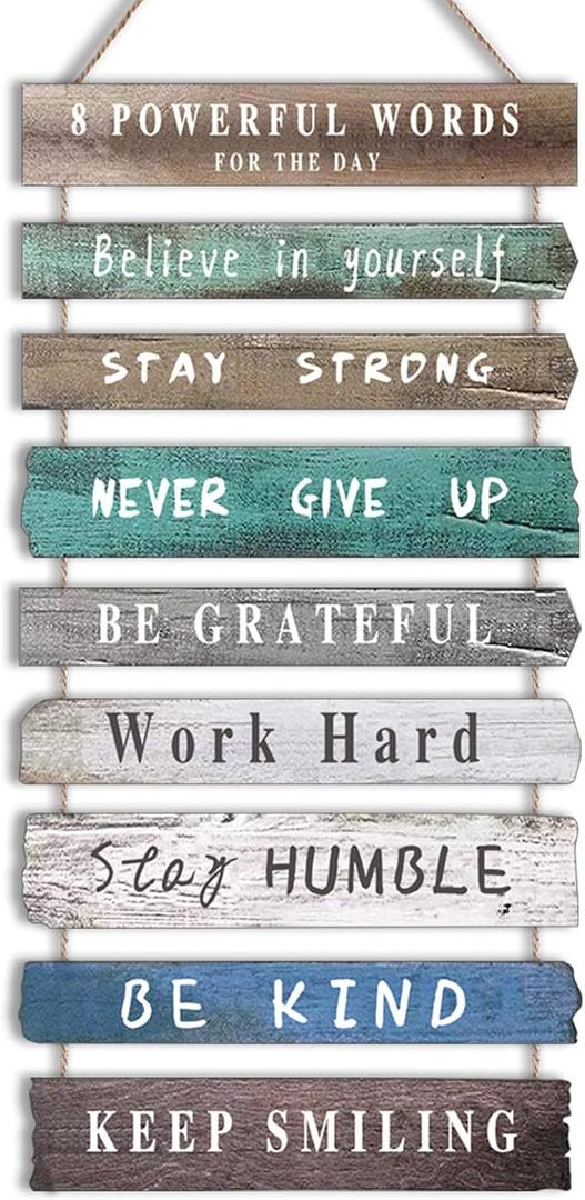 Inspirational Wall Art Decor for Office, Wooden Rustic Hanging Motivational Wall Art Decoration Sign, Inspiring Positive Quotes Wall Art for Home Living Room Bedroom Bathroom Classroom Gym 12"x24" (8 Powerful Words)