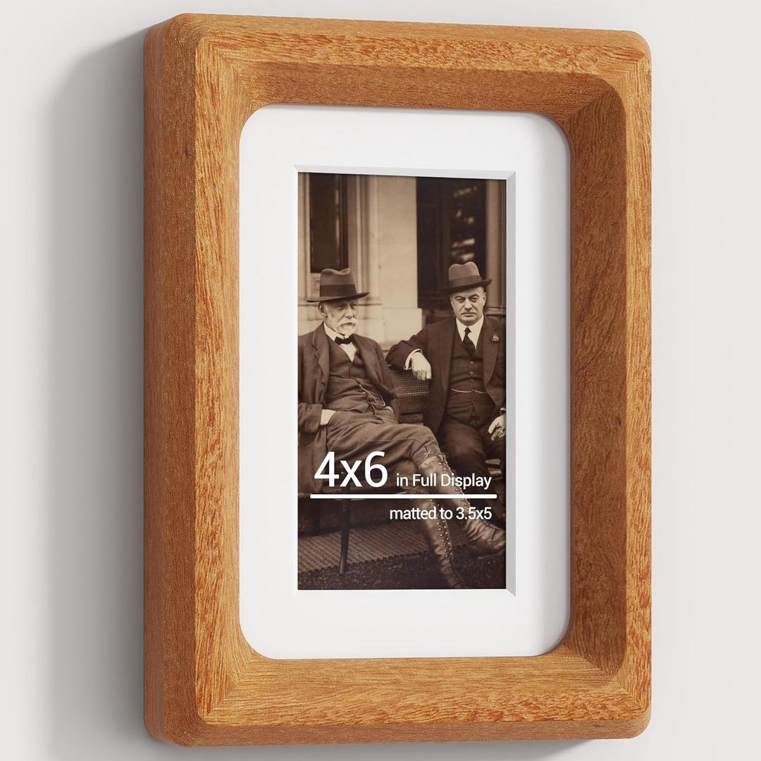 Heimlove 4x6 Picture Frames Natural Teak,Original Wood Hand Make Crafted Photo Frame with Mat to 3 x 5 Graduation Picture Display,Family Picture,Wedding Picture Tabletop & Wall Decoration