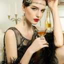 BABEYOND Art Deco 1920's Flapper Great Gatsby Inspired Leaf Medallion Pearl Headpiece Headband (Green)