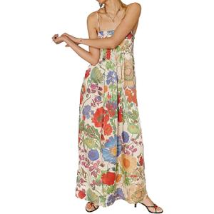 ABYOVRT Women Boho Floral Maxi Dress Backless Spaghetti Strap A-Line Flowy Summer Vacation Long Dress (Green,L)