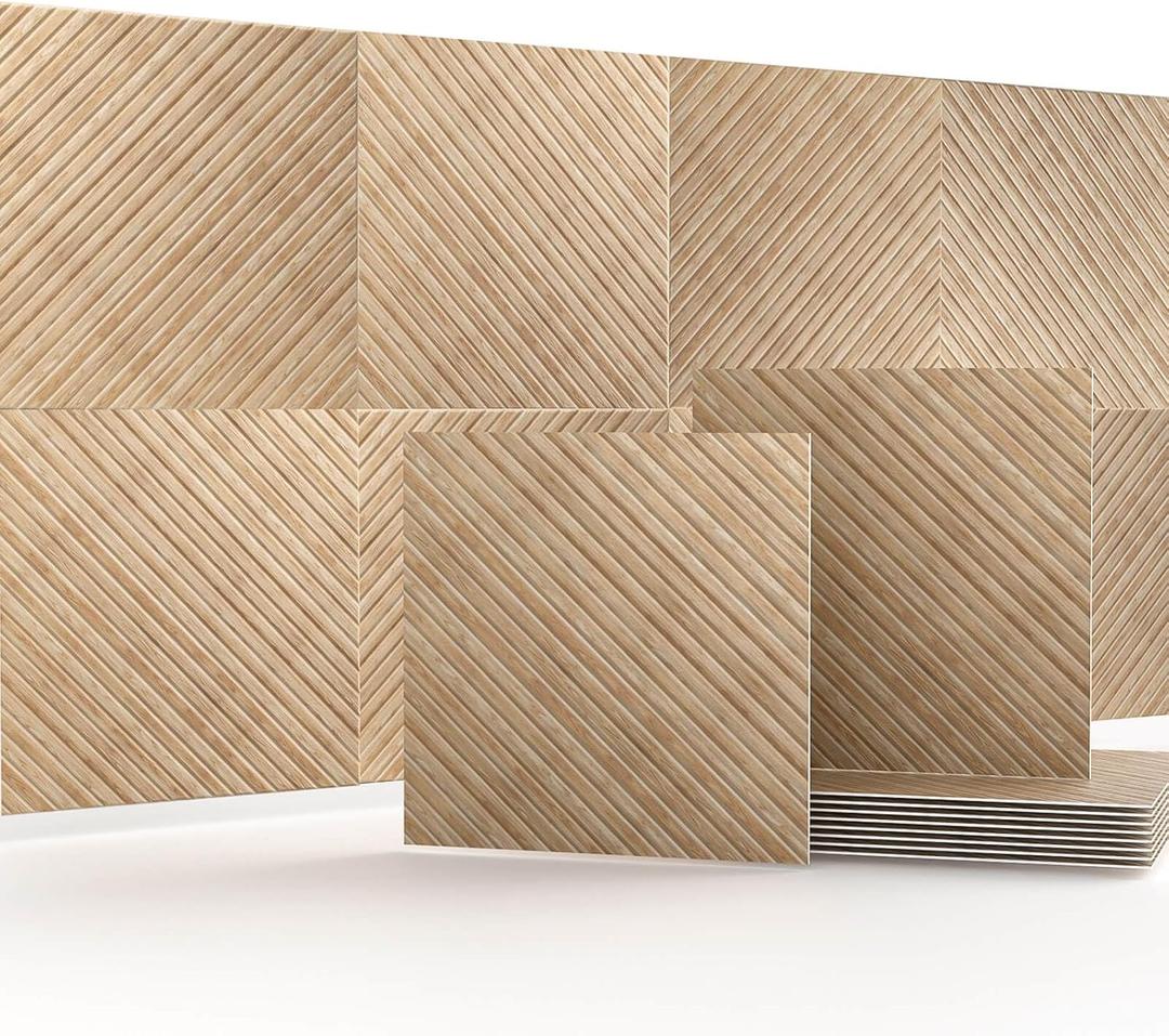 Acoustic Wall Panels, 8 pcs 23.6" x 23.6" – Wood-Pattern Polyester Fiber Sound Absorbing & Soundproof 3D Peel & Stick Panels for Recording Studio, Home Theater, Office, Meeting Room Décor (31 sq ft)