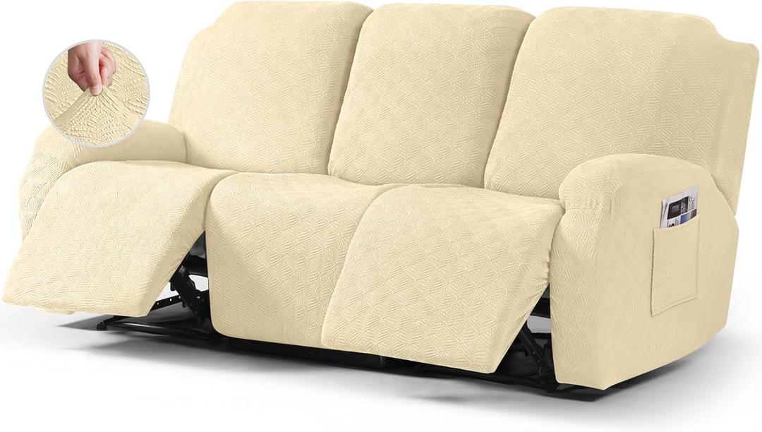Timeles Recliner Covers Recliner Couch Covers Reclining Couch Covers for 3 Cushion Sofa Slipcovers Stretch Soft Washable (Three-Seater, Pale Yellow) (THREE-SEATER, Pale Yellow)