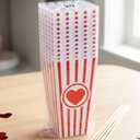 Plastic Popcorn Containers Red & White Striped Retro Style Reusable Popcorn Boxes for Movie Night 12 Pack