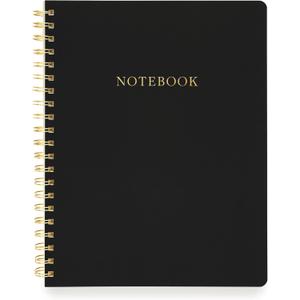 Sugar Paper Large Spiral Notebook, Black Notebook, Spiral Bound, 80 Lined Pages, Foil Details, Note Taking, List Making, Journaling & More, 8.5" x 11"