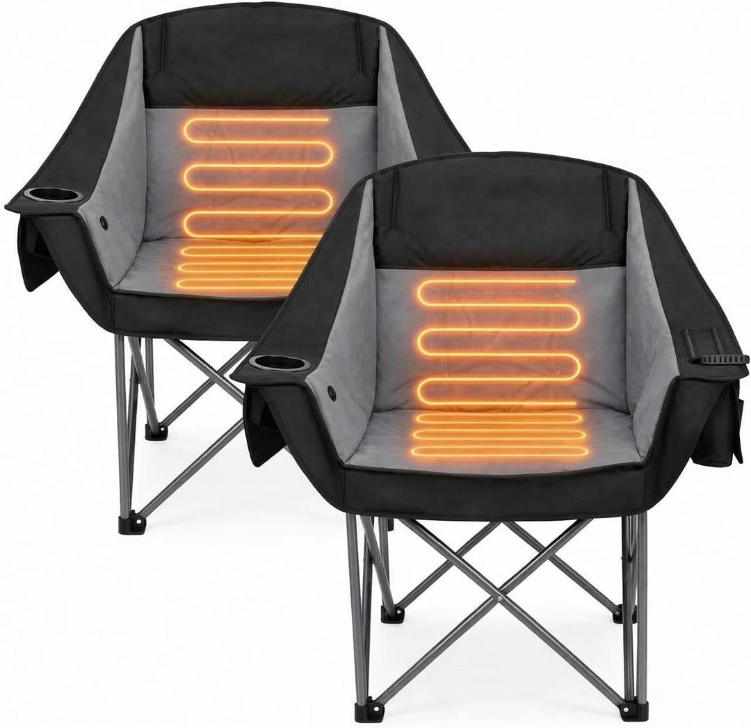 2 Pack Oversized Heated Camping Chair Lawn chair with 3 Heat Levels,Grey