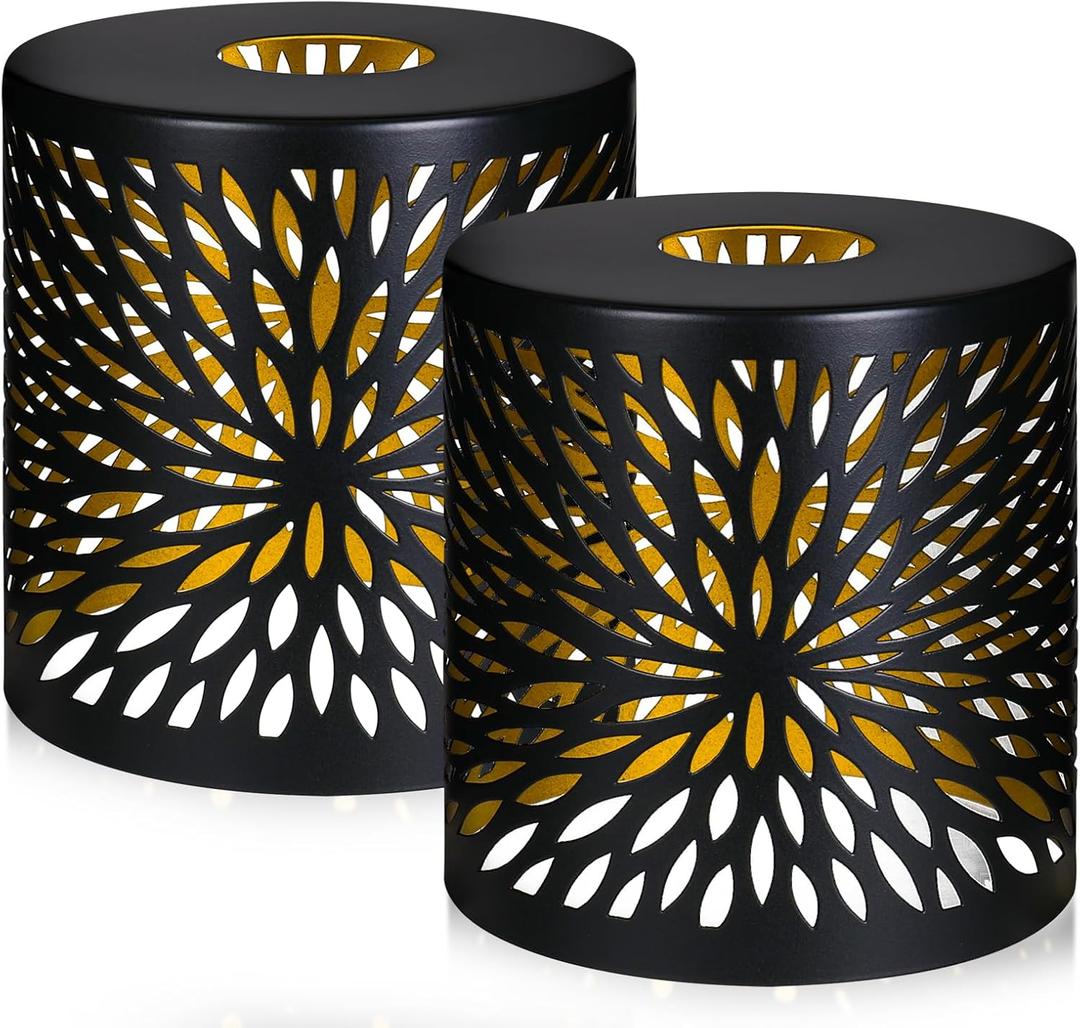 Metal Pendant Lamp Shades Set of 2, Cylinder Metal Lamp Shade Light Fixture Replacement Metal Globe with 1-5/8-Inch Fitter Opening, Diameter 4.75 Height 5.0" (Chrysanthemum)