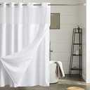 Furlinic Stall Shower Curtain No Hook with Snap in Liner,Waffle Weave Waterproof Bathroom Curtains with See Through Top Window & Weighted Magnets,White,36x72 Inch
