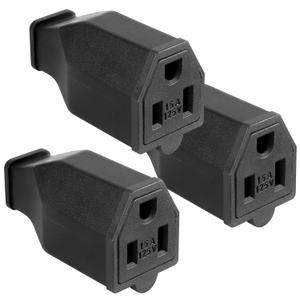 TENINYU 2-Pole, 3 Wire Grounding Plug Female Extension Cord Straight Blade Plug Replacement Electrical Connector End, 15A 125V Black,3Pack (Female)