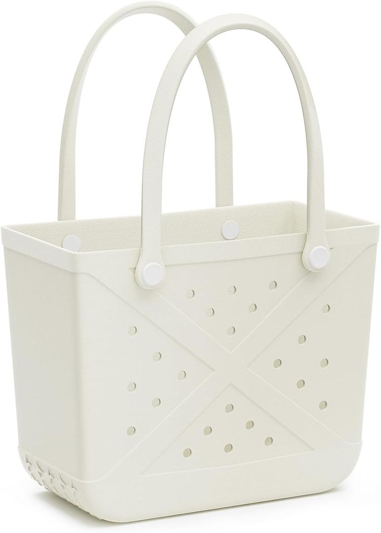 AQUARM Beach Bag Rubber Tote, Waterproof and Durable Open Hand Bag for Swim Pool Beach Travel (Large, White)