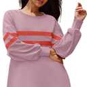 Panadila Womens Oversized Crewneck Sweatshirt Striped Pullover Long Sleeve Tunic Tops to Wear with Leggings (Pink, M)