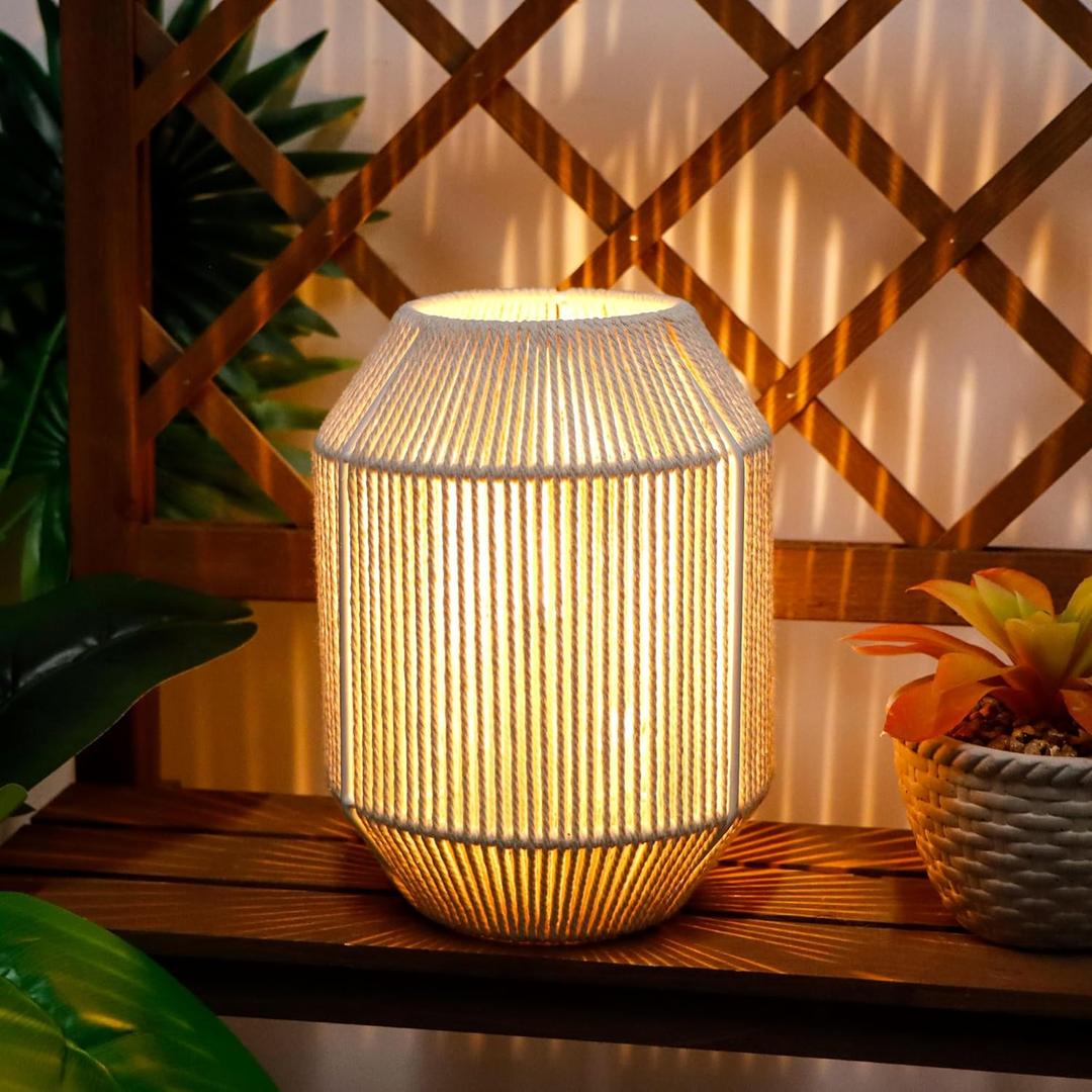 JHY DESIGN Woven Lampshade Table Lamp 8.5" H Cotton Rope Bedside Lamp Cordless Small Battery Operated Lamp Decorative Bedside Lamp with 6 Hours Timer for Bedroom Living Room Weddings Parties Patio