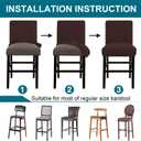 Turquoize Stretch Bar Stool Cover Counter Stool Pub Chair Slipcover for Dining Room Cafe Barstool Slipcover Removable Furniture Chair Seat Cover Jacquard Fabric with Elastic Bottom Set of 4, Brown