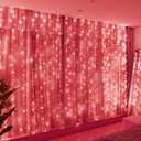 HXWEIYE 300LED Fairy Curtain Lights, 9.8x9.8Ft USB Plug-in 8 Modes Christmas String Hanging Lights with Remote for Bedroom Backdrop Wedding Party Indoor Wall Decor, Red, Standard