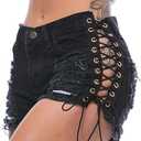 Tengo Womens Ripped Hole Bandage Pants Denim Shorts (Medium, White)