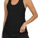 PRIMODA Womens Loose Fit Racerback Tank Top Sleeveless Tops Summer Scoop Neck Curved Hem Tanks (Black, L)