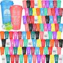 Skylety Thank You Gifts 16 oz Coffee Cups Bulk Employee Appreciation Gift Inspirational Tumbler with Lid Reusable Plastic Coffee Cup for Coworker Staff Women Teacher (Classic Colors,96 Pcs)