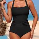 ZAFUL Women's Tankini Swimsuits Tummy Control Swimwear Two Piece Bathing Suits Swim Top with High Waisted Bottom Large