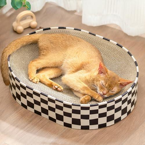 Conlun Cat Scratcher Cardboard,2 in 1 Oval Cat Scratch Pad Bowl for Indoor Kitty Grinding Claw,Round Kittens Scratching Board Corrugated Lounge Pet Beds&Furniture Protector for Couch&Carpets&Sofas
