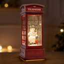 Large Snow Globes, Snowman Christmas Lantern,Glitter Vintage Phone Booth, 8 Songs, 6H Timer Battery & USB Powered, Music Box for Christmas Table Decorations