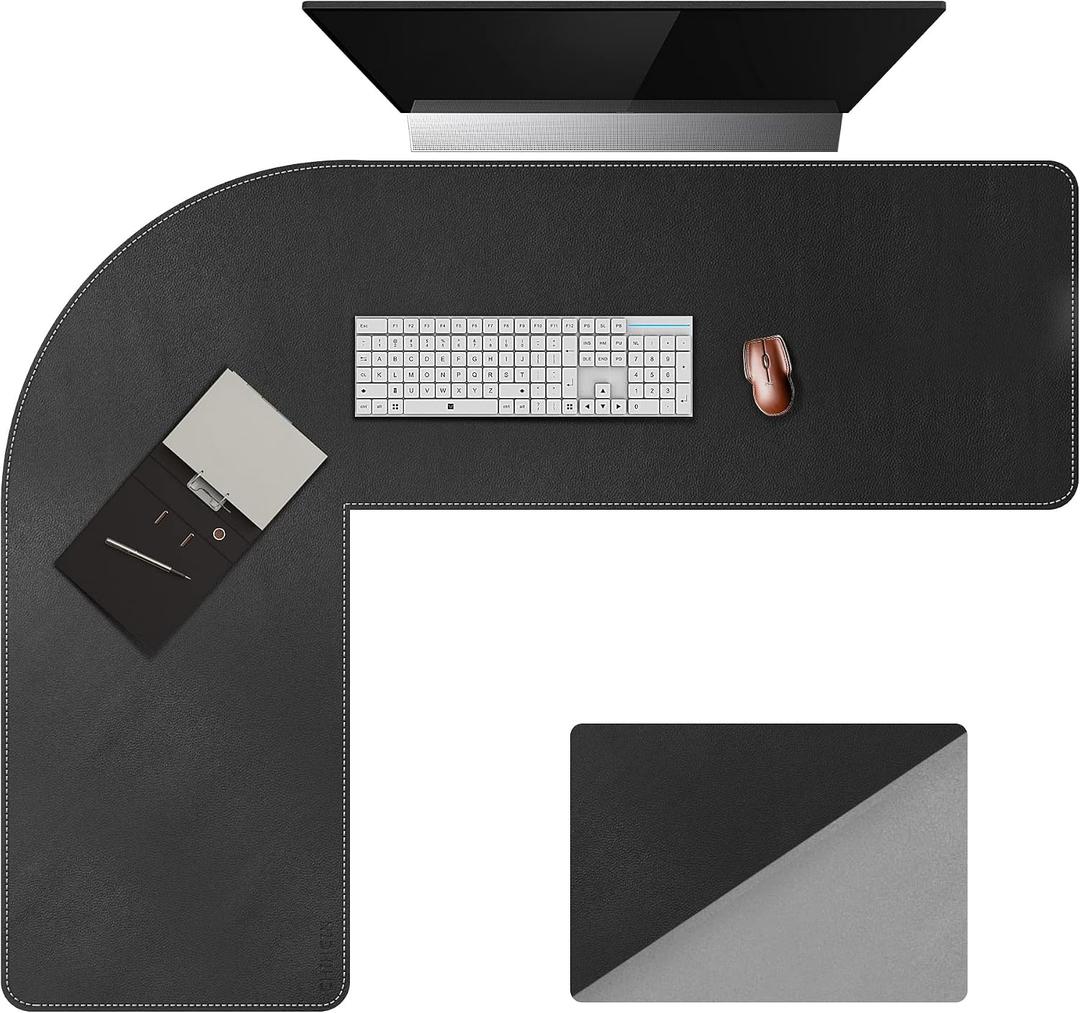 Chihein L-Shaped Desk Pad, Corner Desk Mat (45.3+ 57.1) x 15.7, Computer Office Mouse pad Writing Table Pad for Home Office - Black/Gray