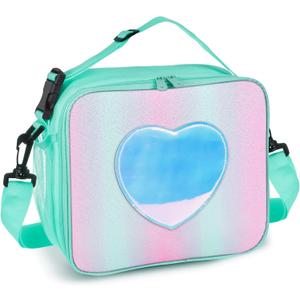 Lunch Box for Kids Girls, Insulated Rainbow Tote Bag Leakproof Thermal Cooler Reusable Lunch Bag for School Office Outdoor (Green with Strap)