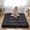 MAXYOYO Japanese Floor Mattress Futon Mattress, 4" Thicken Tatami Mat Sleeping Pad Foldable Roll Up Mat Boys Girls Dormitory Pad Kids Floor Lounger Pillow Bed, Black, Twin Size